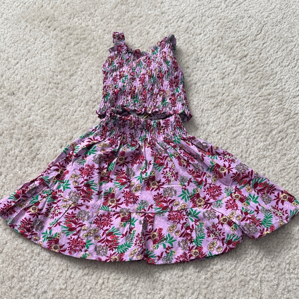NWT Ruched Floral Pink and Green Two-Piece Outfit - Size 3-4